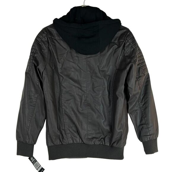 New XRAY Jeans Men US S Brown Faux PU Leather Biker Jacket Zipper Coat - Picture 4 of 17